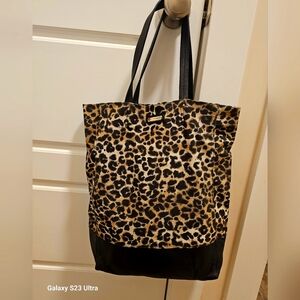 Rebecca Minkoff Leopard Canvas and Black Leather Shopper Tote Bag